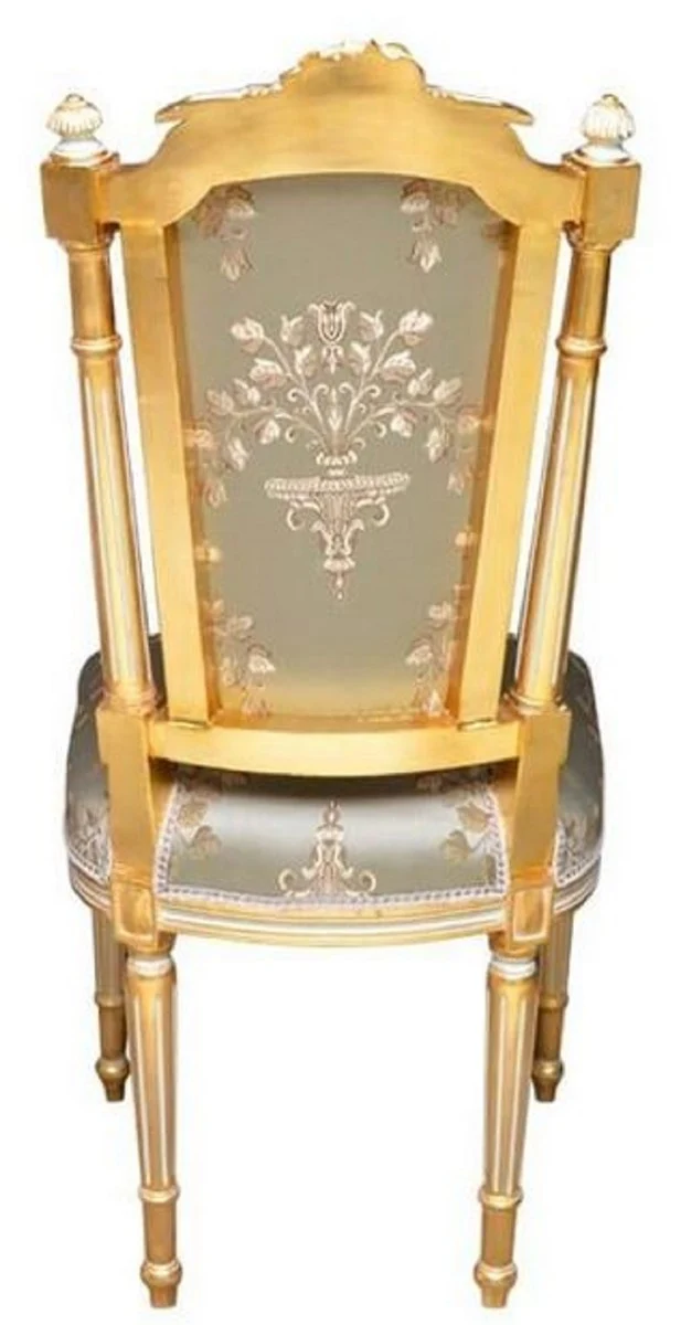 Casa Padrino Barock Esszimmerstuhl Silber / Weiß / Gold - Handgefertigter Antik Stil Stuhl - Esszimmer Möbel im Barockstil