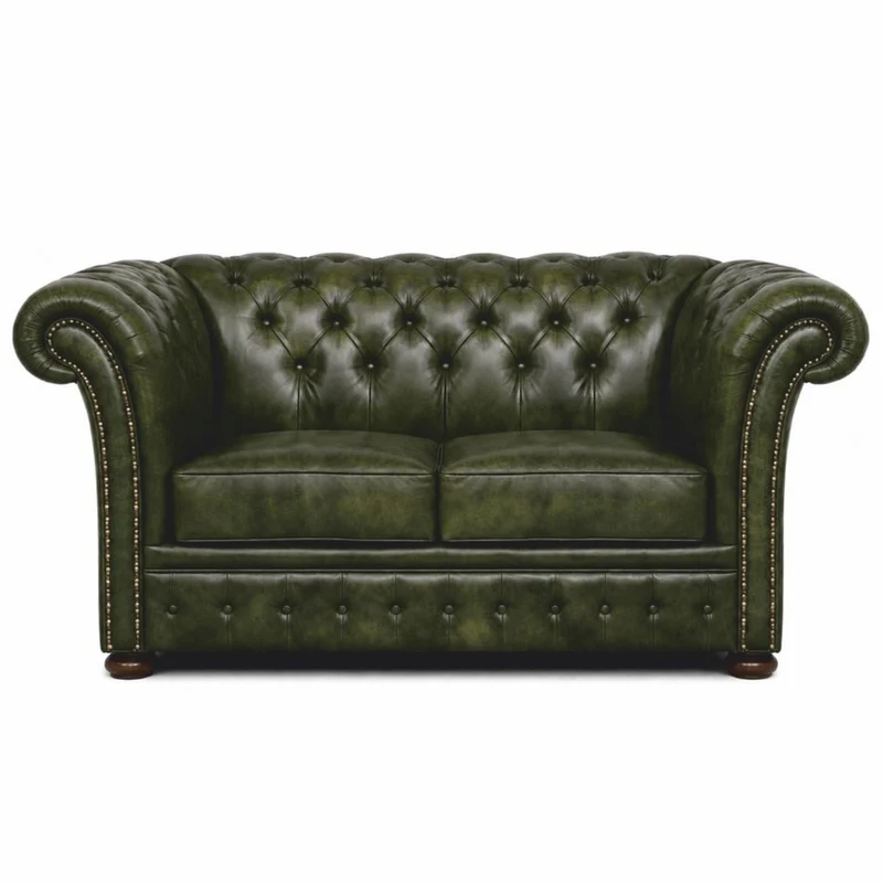 Casa Padrino Luxus Chesterfield Leder 2er Sofa Vintage Dunkelgrün / Dunkelbraun 170 cm