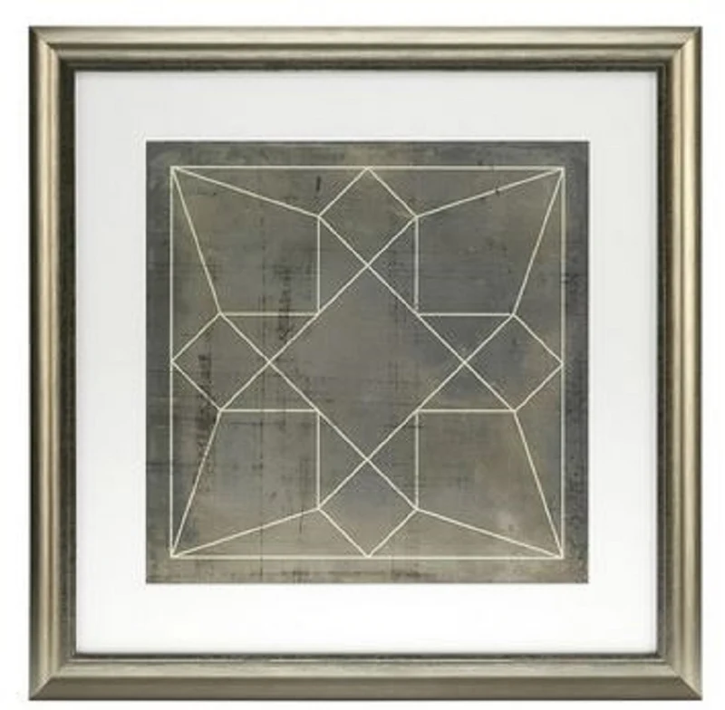 Casa Padrino Blaupausen Set geometrische Formen Grau / Gold 57 x H. 57 cm - Luxus Bilder mit Holzrahmen - Wanddeko