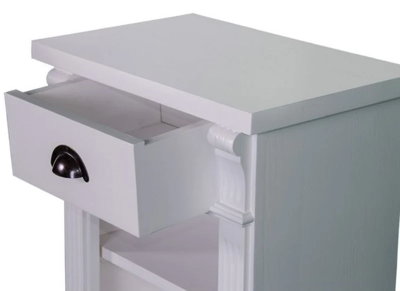 Casa Padrino Landhausstil Nachttisch mit Schublade und Regal Hellgrau 49 x 33 x H. 60 cm - Massivholz Nachtkommode - Nachtschrank - Landhausstil Schlafzimmermöbel