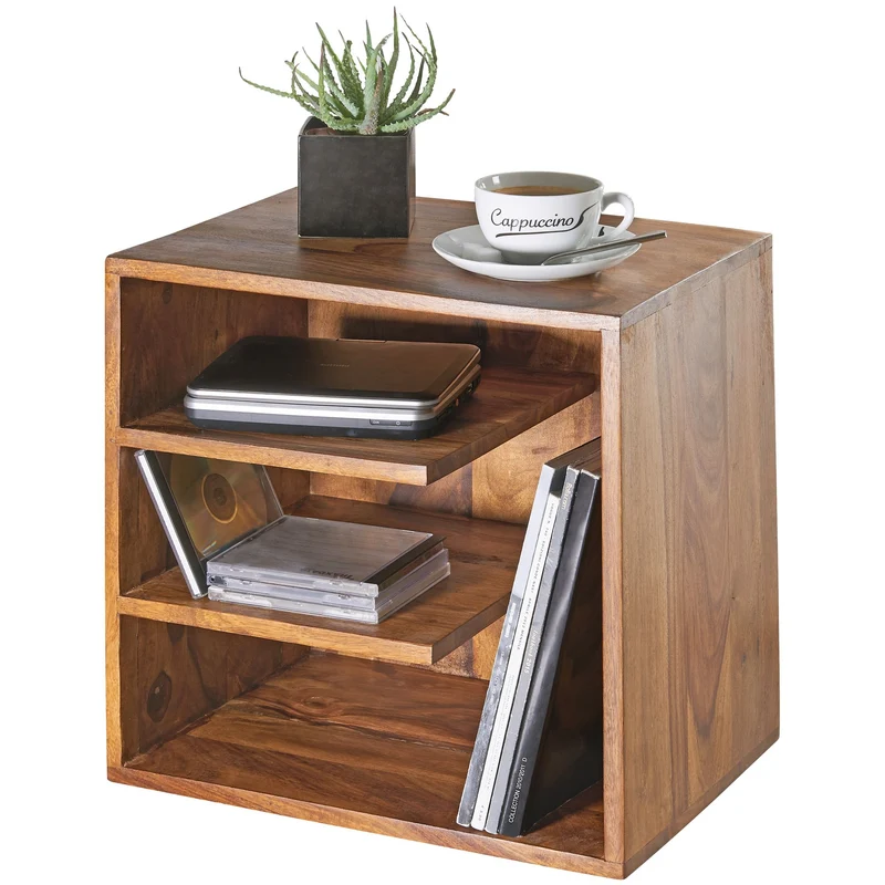 Beistelltisch Sheesham Massivholz 43x43x30cm Design Nachttisch Ablagen