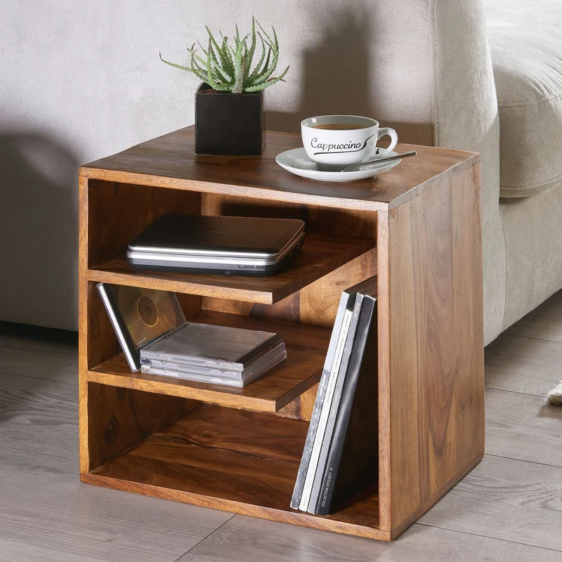 Beistelltisch Sheesham Massivholz 43x43x30cm Design Nachttisch Ablagen