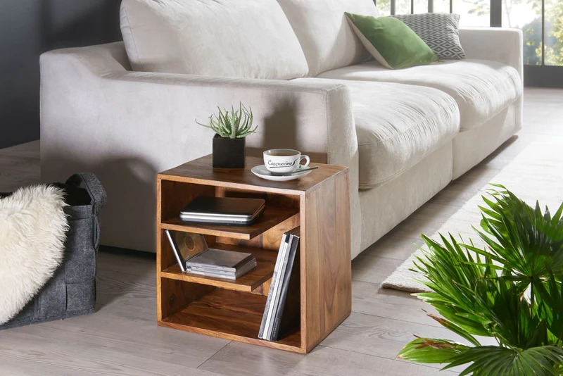 Beistelltisch Sheesham Massivholz 43x43x30cm Design Nachttisch Ablagen