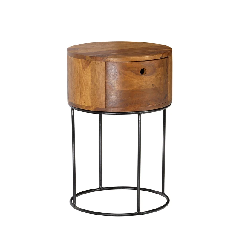 Nachtkonsole Sheesham Massivholz Metall 40x40x60cm Braun Schublade