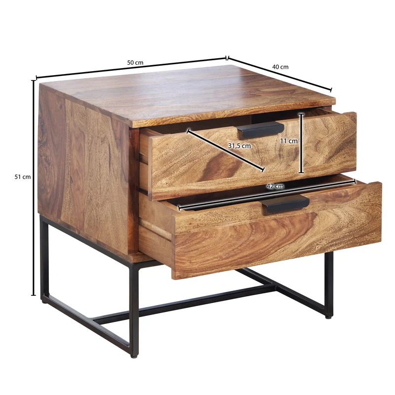 Nachttisch Sheesham Massivholz Metall 2 Schubladen Industrial Design