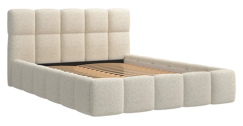 Gepolstertes Bett 160x200 cm Cloudy hellbeige, Geflecht, Holzlattenrost
