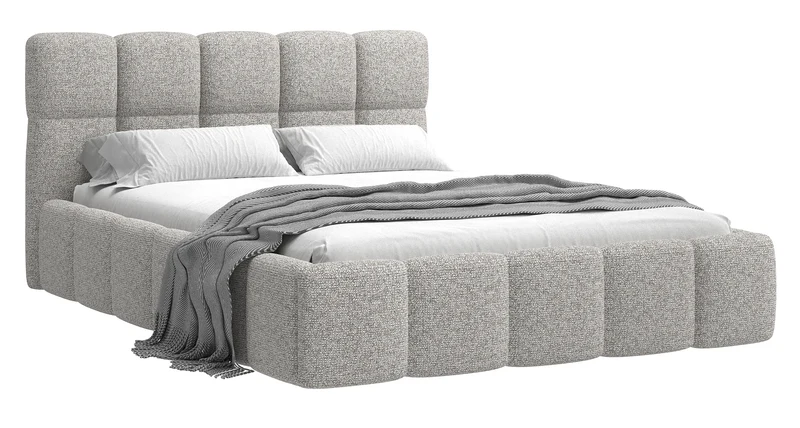 Gepolstertes Bett 160x200 cm Cloudy in grau-beige mit Flechtmuster, Holzlattenrost