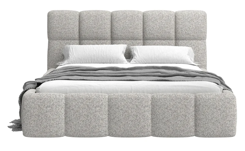 Gepolstertes Bett 160x200 cm Cloudy in grau-beige mit Flechtmuster, Holzlattenrost