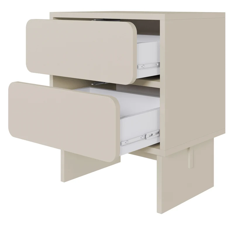 Nachttisch Wuwu mit zwei Schubladen, 50 cm, grau-beige