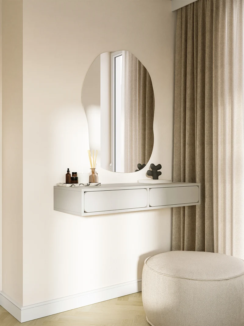 Hängender Schminktisch Wuwu mit zwei Schubladen, 110 cm, grau-beige