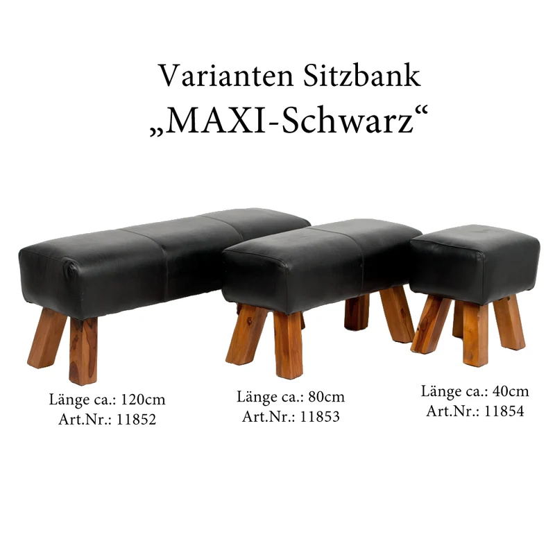 Leder Bank MAXI Schwarz 80cm Teakholz Turnbock