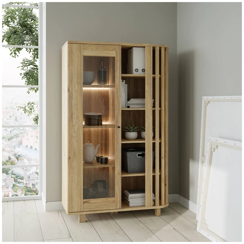 Highboard Vitrine RANFLURY Optik: Mauvella Eiche, von Forte
