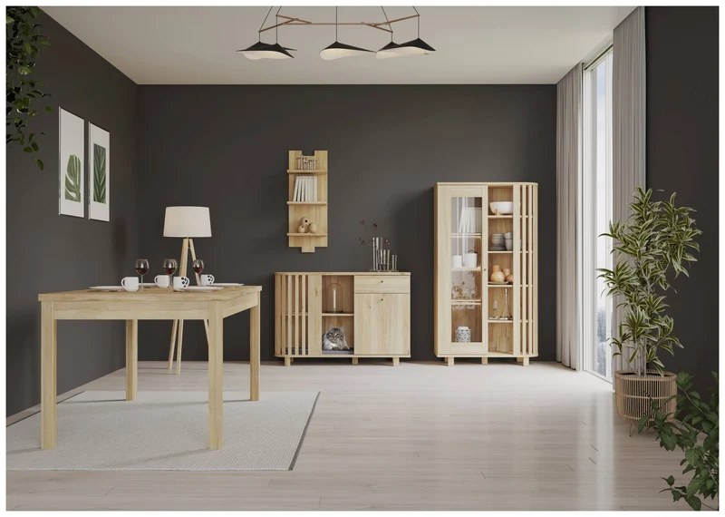 Highboard Vitrine RANFLURY Optik: Mauvella Eiche, von Forte