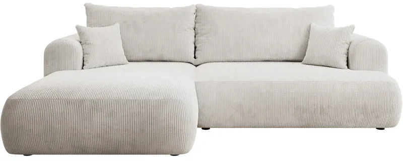 Ecksofa mit Schlaffunktion Ovo Cord, L-förmig, linksseitig, mit Stauraum, weißer Cordstoff