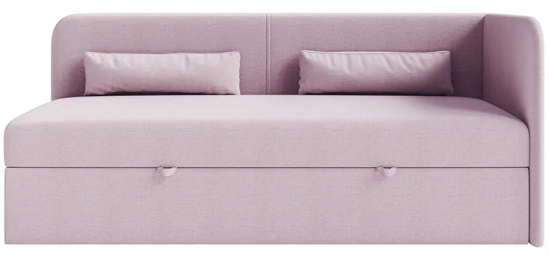 Jugendbett 90x200 cm Calmmo rechtsseitig mit Stauraum, rosa, hydrophobes Chenille