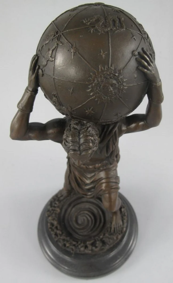 Casa Padrino Jugendstil Bronze Skulptur Mann mit Kugel Bronzefarben / Schwarz 15 x 15 x H. 33 cm - Bronzefigur - Dekofigur - Schreibtisch Deko Accessoires