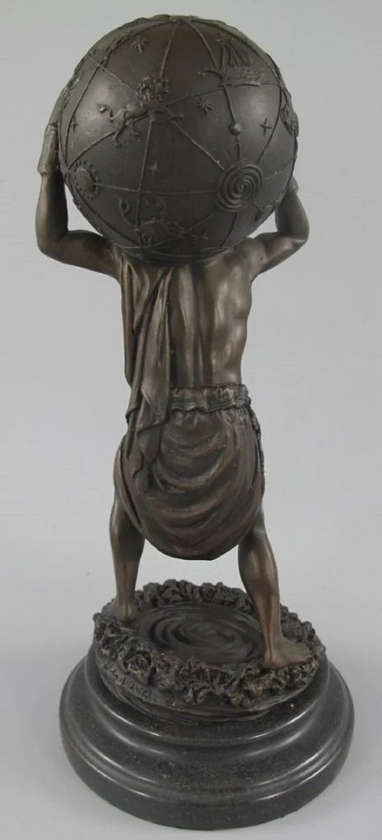 Casa Padrino Jugendstil Bronze Skulptur Mann mit Kugel Bronzefarben / Schwarz 15 x 15 x H. 33 cm - Bronzefigur - Dekofigur - Schreibtisch Deko Accessoires