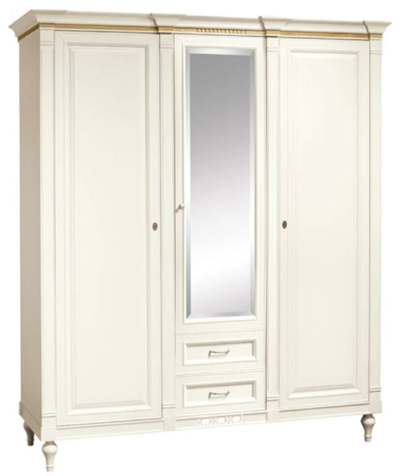Casa Padrino Luxus Jugendstil Schlafzimmerschrank Cremefarben 186,6 x 64,7 x H. 210,6 cm - Massivholz Kleiderschrank mit 3 Türen und 2 Schubladen - Barock & Jugendstil Schlafzimmer Möbel