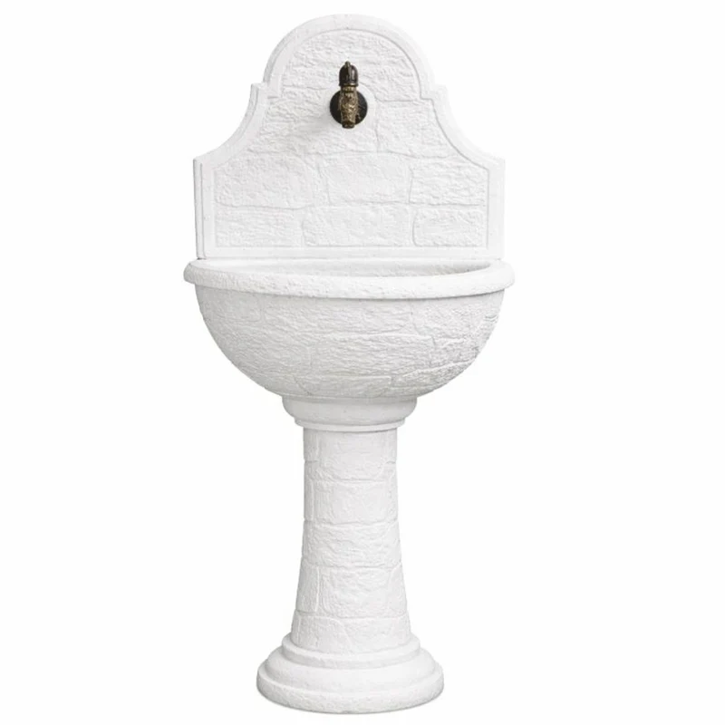 Casa Padrino Jugendstil Wandbrunnen Weiß / Antik Messing H. 122 cm - Garten Accessoires