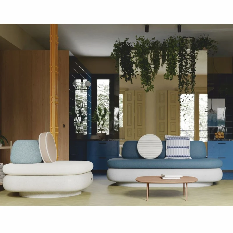 Casa Padrino Luxus Beton Sofa Weiß / Blau 188 cm - Outdoor Garten Sofa