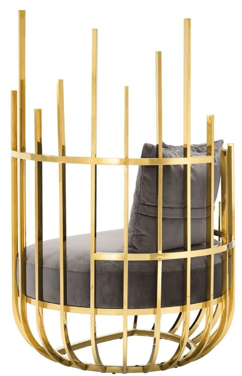 Casa Padrino Designer Sessel rechtsseitig mit 2 Kissen Grau / Gold 91,5 x 75 x H. 136,5 cm - Designer Wohnzimmer Möbel - Luxus Qualität