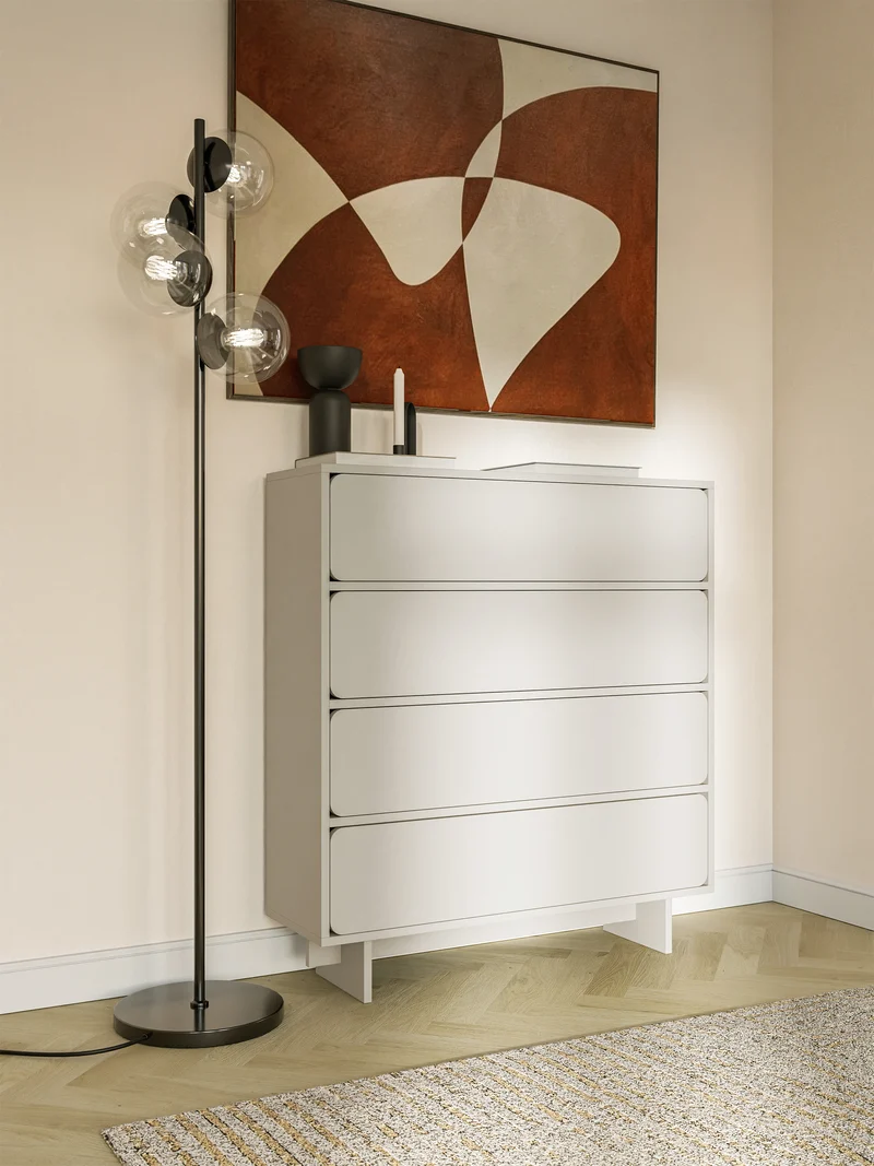 Kommode Wuwu mit vier Schubladen, 101 cm, grau-beige