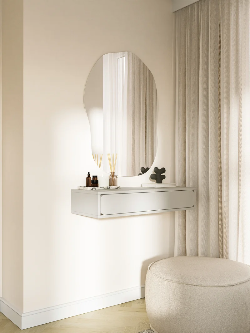 Hängende Konsole Wuwu mit einer Schublade, 90 cm, grau-beige