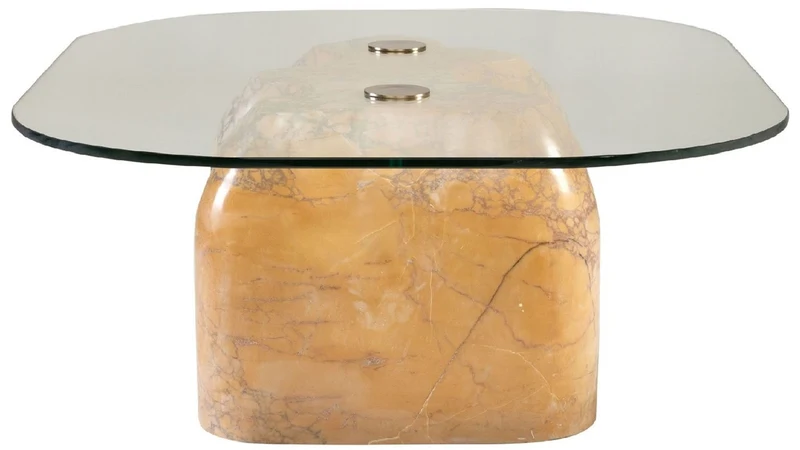 Casa Padrino Luxus Marmor Couchtisch mit Glasplatte Beige-Lila 106,5 cm