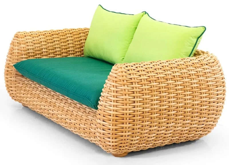 Casa Padrino Luxus 2er Gartensofa Naturfarben / Grün 194 cm
