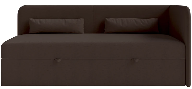 Jugendbett 90x200 cm Calmmo, rechtsseitig mit Stauraum, dunkelbrauner hydrophober Chenille-Bezug