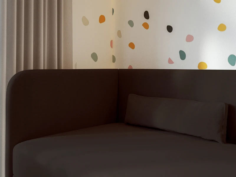 Jugendbett 90x200 cm Calmmo linksseitig mit Stauraum, dunkelbrauner hydrophober Chenillebezug