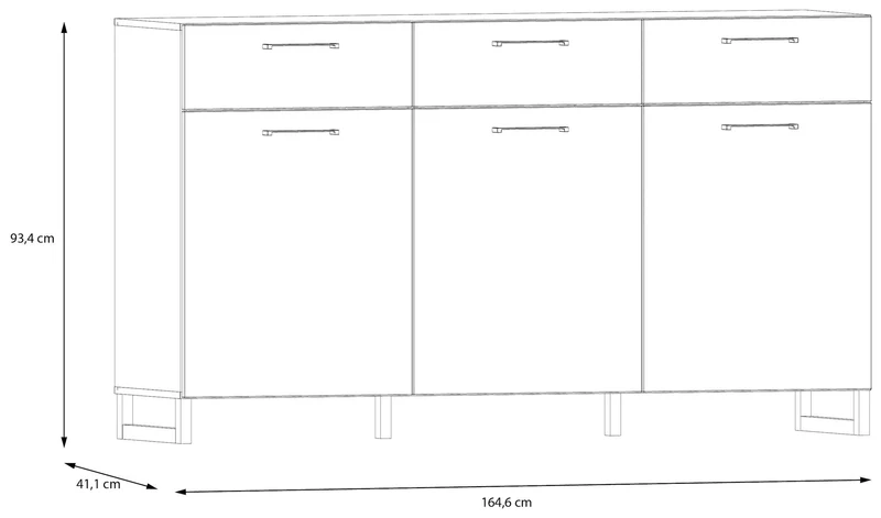Sideboard SILBA mit 3 Türen 3 Schubladen Secret Grey oder Salbei