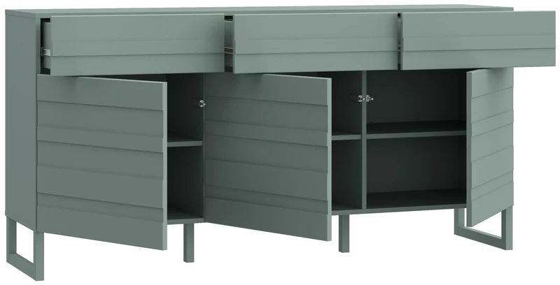 Sideboard BRETANIA mit 3 Türen 3 Schubladen Weiß oder Salbei, von Forte