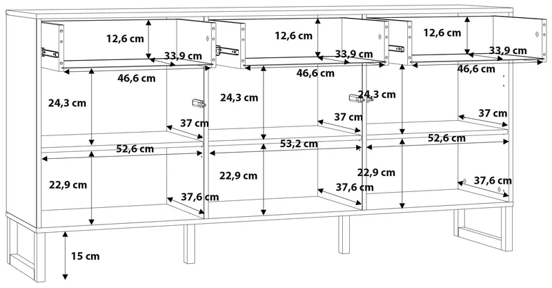 Sideboard BRETANIA mit 3 Türen 3 Schubladen Weiß oder Salbei, von Forte