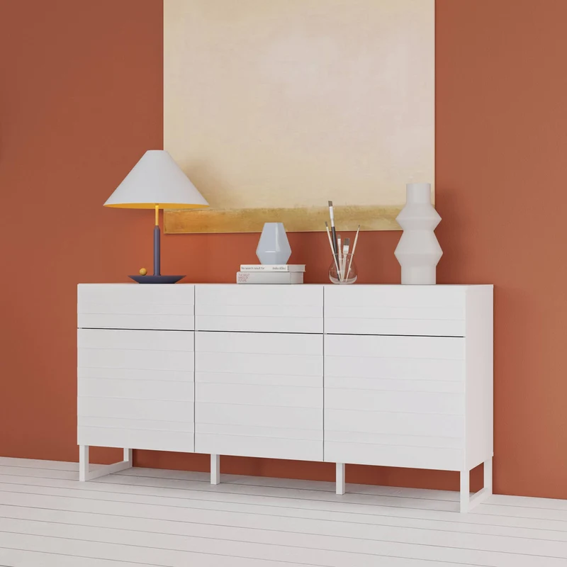 Sideboard BRETANIA mit 3 Türen 3 Schubladen Weiß oder Salbei, von Forte