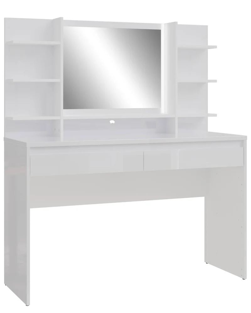 Schminktisch LAYTON Weiß High Gloss Konsole mit Spiegel Beleuchtung