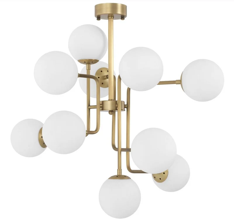 Casa Padrino Luxus Kronleuchter Antik Messing / Weiß 84 x 84 x H. 73 cm - Moderner Kronleuchter mit runden Glas Lampenschirmen