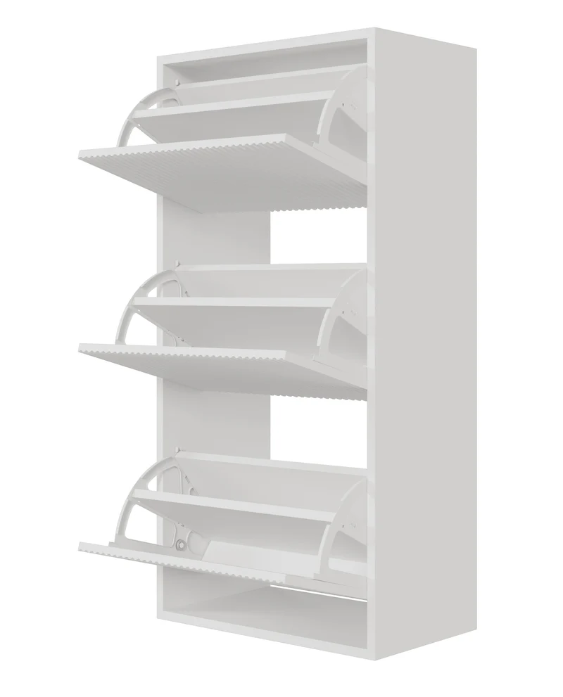 Veldio Schuhschrank mit gefräster Front und drei Fächern, 50 cm, weiß, hängend