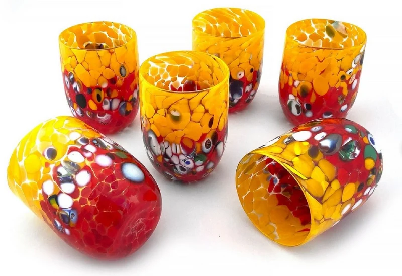 Casa Padrino Luxus Murano Kristallglas Wasserglas 6er Set Gelb / Rot Ø 8 x H. 10,5 cm - Made in Italy