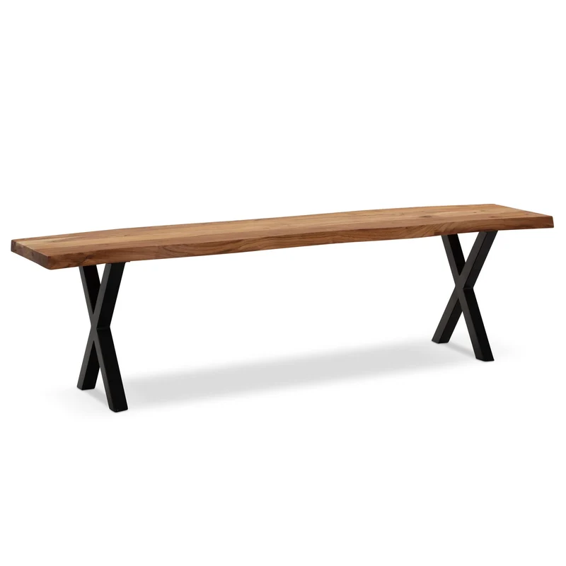 Esszimmerbank 180cm Akazie Massivholz Metall Baumkante X-Beine Modern
