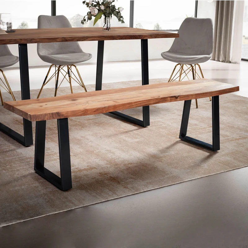 Esszimmerbank 180cm Akazie Massivholz Metall Baumkante Modern