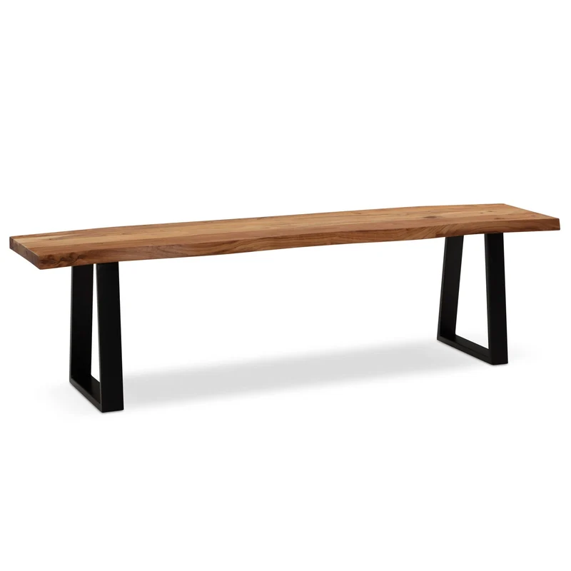 Esszimmerbank 140x40x45 cm Akazie Massivholz Metall Baumkante Modern