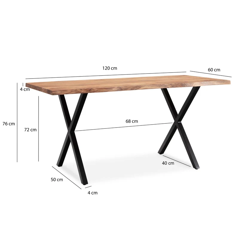 Esszimmertisch 120x60x76cm Akazie Massivholz Metall X-Beine Schwarz