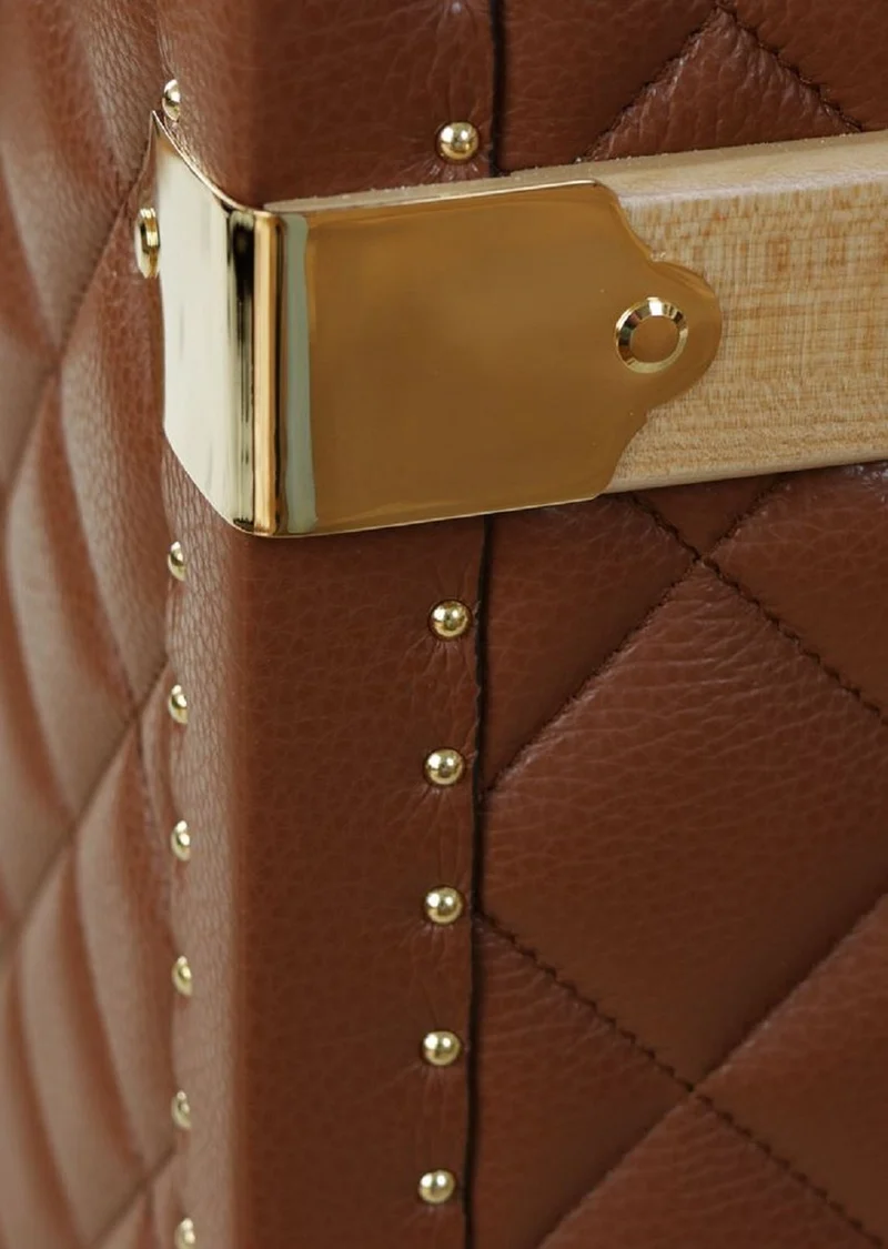 Casa Padrino Luxus Echtleder Koffer Braun / Gold 100 cm - Made in Italy