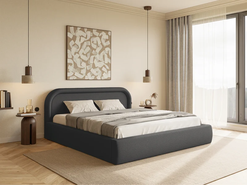 Gepolstertes Bett 160x200 cm Ruvi mit Stauraum, graphitfarbener Chenillestoff