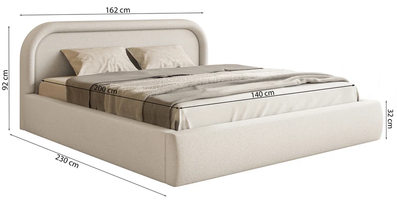 Polsterbett 140x200 cm Ruvi mit Stauraum, grau-beige Chenille