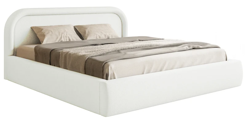 Polsterbett 160x200 cm Ruvi mit Stauraum, cremefarbenes Chenille