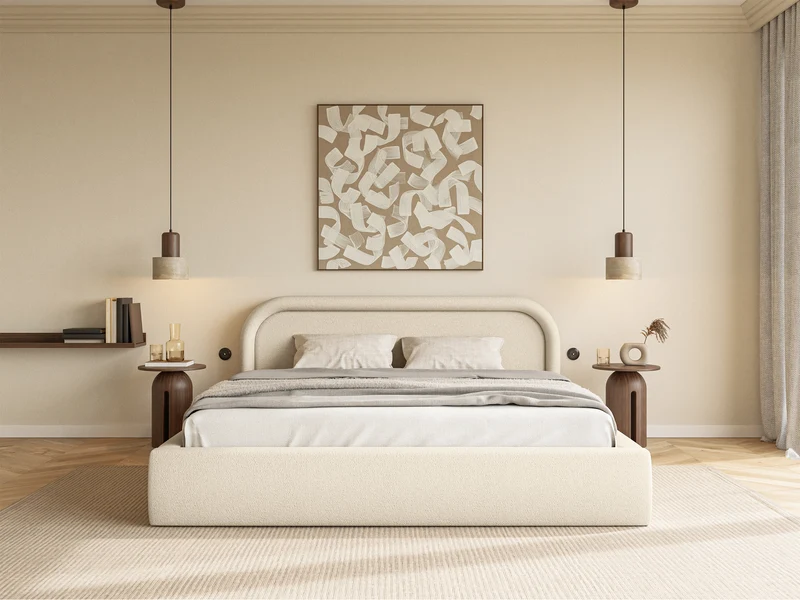Polsterbett 180x200 cm Ruvi mit Stauraum, beige Chenille