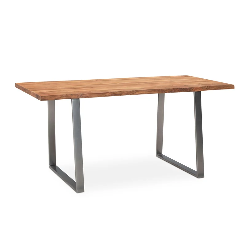 Esstisch 140x80 Akazie Massivholz Baumkante Trapezbeine Chrom