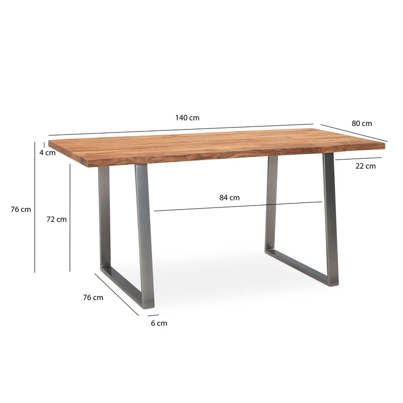 Esstisch 140x80 Akazie Massivholz Baumkante Trapezbeine Chrom